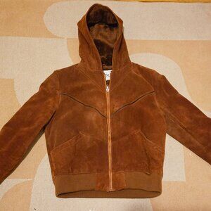 Brown Wilsons Leather, faux fur lined bomber w/ hood